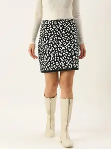 SHECZZAR Women Black & White Leopard Print Mini A-Line Skirt