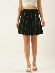 SHECZZAR Women Black & Silver Pleated Mini A-Line Skirt