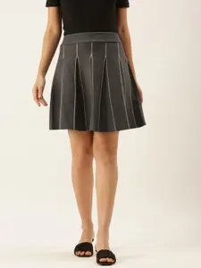 SHECZZAR Women Charcoal Grey Striped A-line Skirt