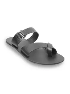 Metro Men Black Ethnic Leather Comfort Sandals