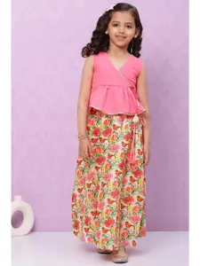 Biba Girls Pink & Yellow Floral Printed Ready to Wear Lehenga & Choli
