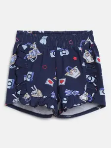 Chicco Girls Navy Blue Conversational Printed Shorts