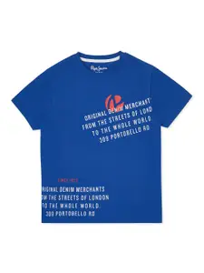 Pepe Jeans Boys Blue Typography Regular Fit Printed T-shirt