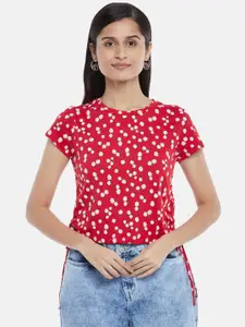 People Women Red Cotton Floral Print Top