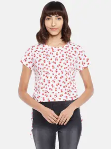 People White Floral Printed Pure Cotton Regular Fit Crop Top