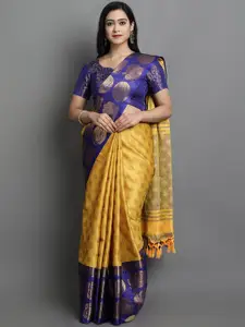 KALINI Yellow & Blue Woven Design Zari Silk Cotton Saree