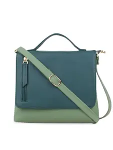 LEGAL BRIBE Olive Green Colourblocked PU Structured Satchel