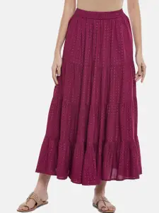 AKKRITI BY PANTALOONS Women Purple Printed Flared Tiered Maxi Skirt