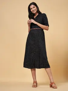 AKKRITI BY PANTALOONS Black Printed Shirt Midi Dress