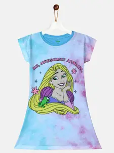 YK Disney Girls Blue Disney Princess Rapunzel Print T-shirt Dress