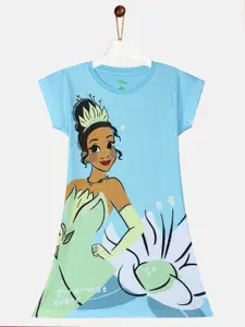 YK Disney Girls Blue & Green Disney Princess T-shirt Dress