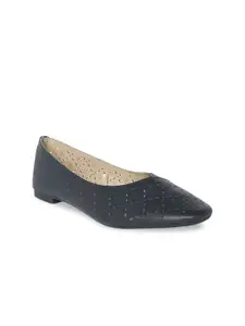 Forever Glam by Pantaloons Women Navy Blue Textured Ballerinas with Laser Cuts
