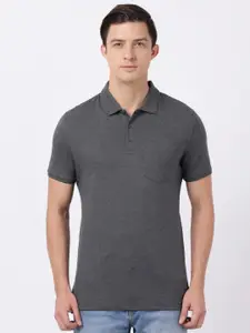 Jockey Men Grey Polo Collar Pockets T-shirt