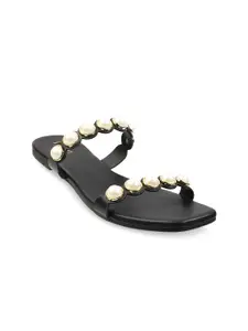 Metro Women Black Embellished Open Toe Flats
