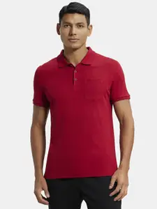 Jockey Men Red Polo Collar Pockets T-shirt