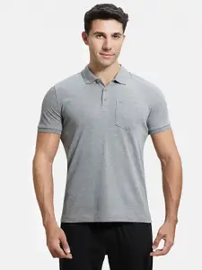Jockey Men Grey Melange Polo Collar T-shirt
