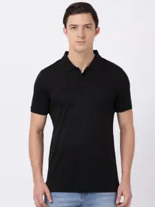 Jockey Men Black Cotton Polo Collar T-shirt