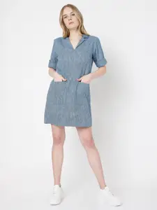 Vero Moda Women Blue Cotton Mini A-Line Dress