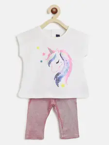 Chicco Girls White & Pink Embellished Sequined T-shirt with Leggings