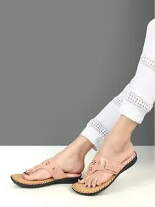 Denill Women Peach-Coloured Textured Open Toe Flats