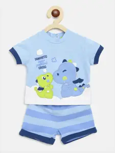 Chicco Boys Blue & Navy Blue Printed T-shirt with Shorts