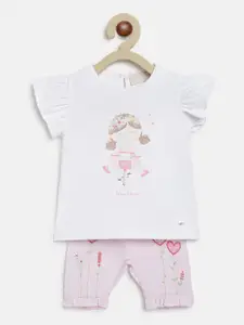 Chicco Girls White & Pink Printed T-shirt with Shorts