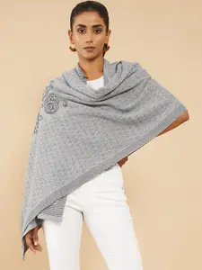 Soch Women Grey Longline Woven Design Shrug