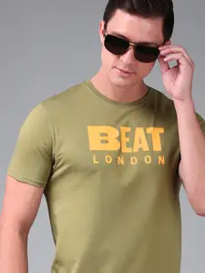 BEAT LONDON by PEPE JEANS Men Olive Green Brand Logo Printed T-shirt