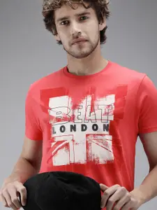 BEAT LONDON by PEPE JEANS Men Pink Printed Pure Cotton Slim Fit T-shirt
