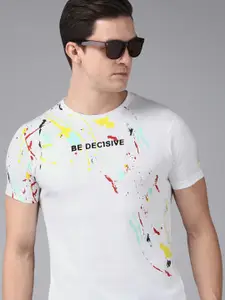 BEAT LONDON by PEPE JEANS Men White Abstract & Typography Placement Print Slim Fit T-shirt