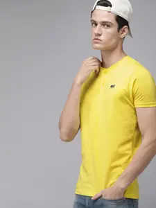 BEAT LONDON by PEPE JEANS Men Yellow Henley Neck Slim Fit T-shirt