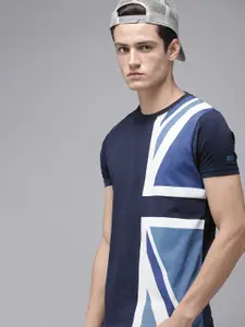 BEAT LONDON by PEPE JEANS Men Navy Blue & White Printed Slim Fit T-shirt