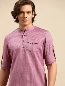 Anouk Men Purple & Black Woven Design Short Kurta