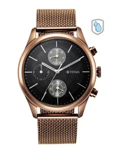 Titan Men Black Dial & Brown Stainless Steel Bracelet Style Straps Analogue Watch