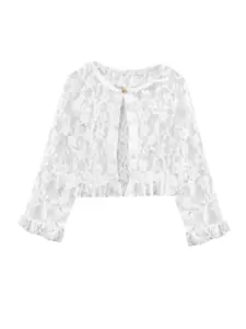 A.T.U.N. A T U N Girls White Sheer Button Shrug