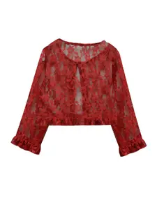 A.T.U.N. A T U N Girls Maroon Lace Floral Shrug