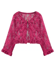 A.T.U.N. A T U N Girls Fuchsia Self Design Button Shrug