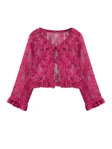 A.T.U.N. A T U N Girls Fuchsia Button Lace Shrug