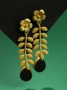 SOHI Black & Gold-Toned Floral Drop Earrings