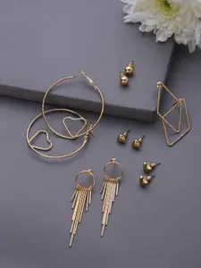 SOHI Set of 6 Gold-Plated Geometric Studs Hoop & Drop Earrings