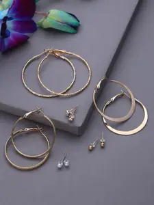 SOHI Set Of 6 Gold-Toned & Plated Contemporary Hoop Earrings