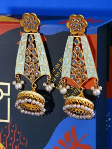 SOHI Gold-Plated Contemporary Meenakari Jhumkas Earrings