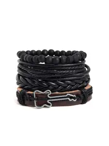 SOHI Men Set Of 4 Black Leather Wraparound Bracelets