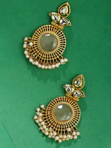 SOHI Gold-Plated Kundan-Studded Contemporary Drop Earrings