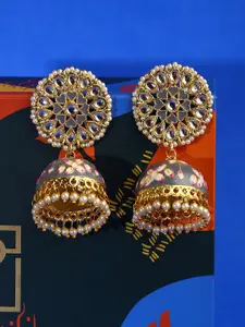 SOHI Gold-Toned & Grey Dome Shaped Jhumkas Earrings