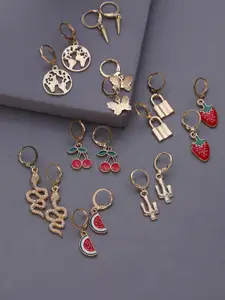 SOHI  Set of 8 Gold-Toned Contemporary Drop Earrings