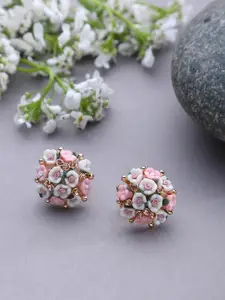 SOHI Pink & White Floral Studs Earrings