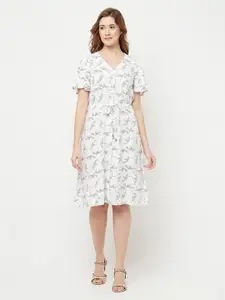 Crimsoune Club White Floral Printed Midi Dress