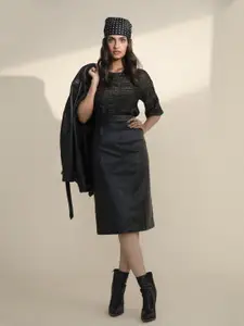 Crimsoune Club Women Black A-Line Midi Skirt