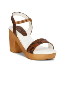 Misto Brown Printed PU Platform Heels